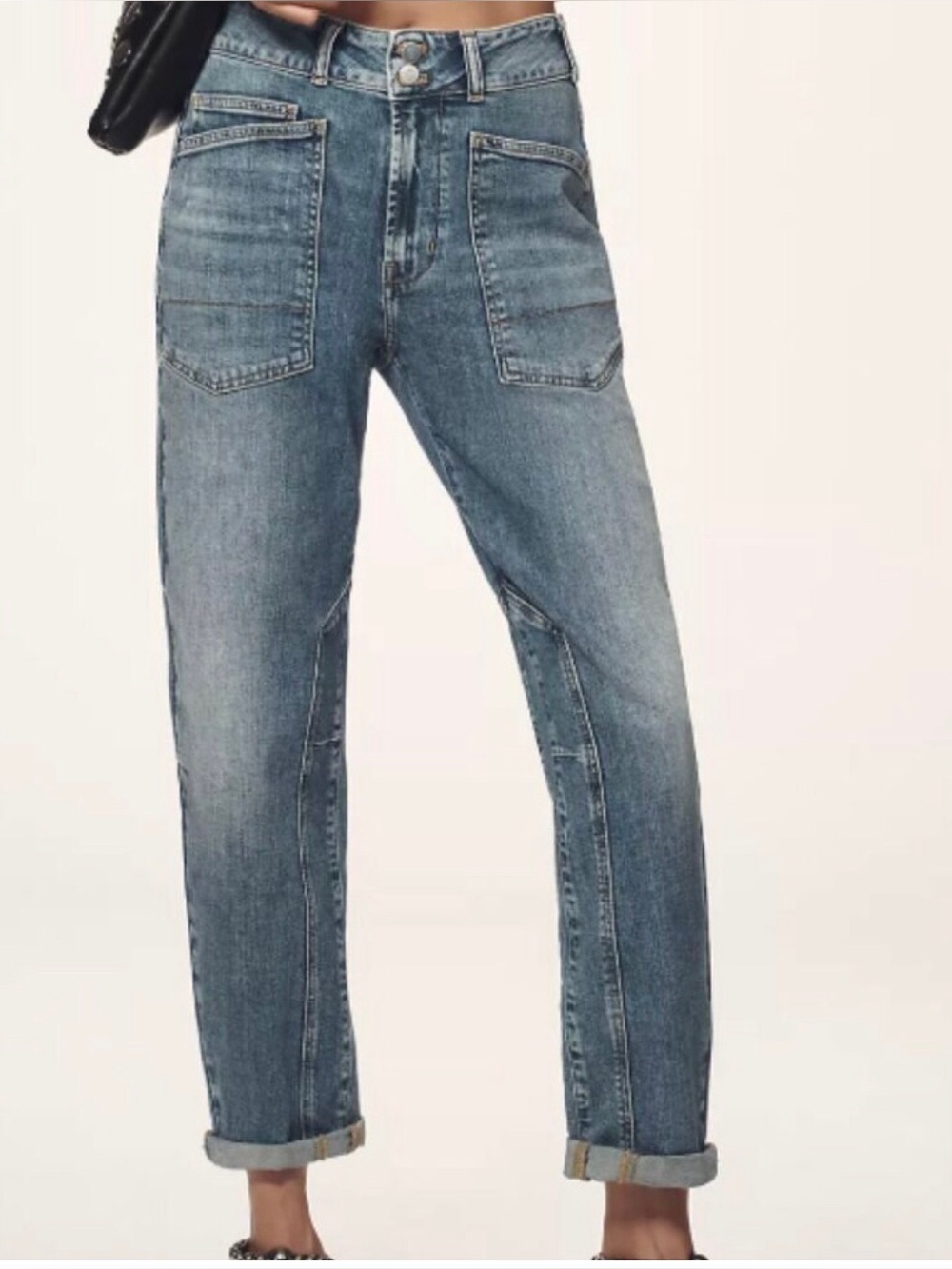 Pilcro Anthro Size 27 Blue The Wanderer Utility Jeans Boho High Rise Tapered Leg